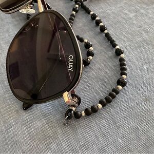 Eyeglass chain, black onyx and silver. New, 28 inches in length.